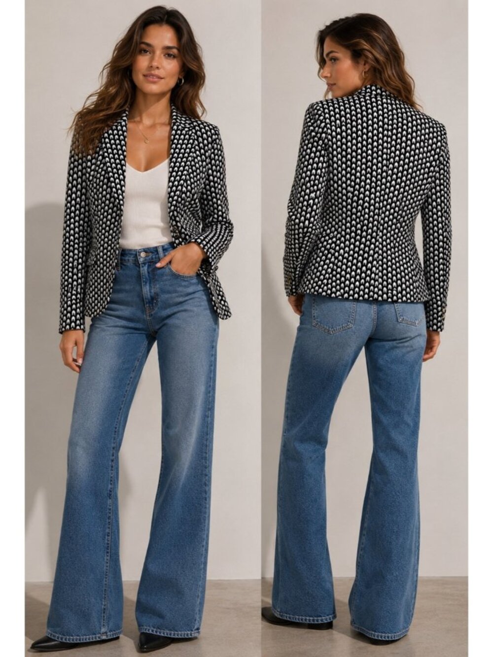New RAG & BONE Bailey Black White Chevron Arrow Wool Blend Blazer Jacket